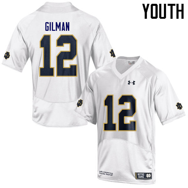 Youth #12 Alohi Gilman Notre Dame Fighting Irish College Football Jerseys Sale-White - Click Image to Close